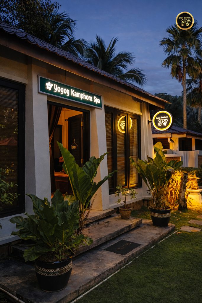 Yoyoy Kamphora Spa AnCasa Resort Port Dickson exterior at night with warm ambient lighting