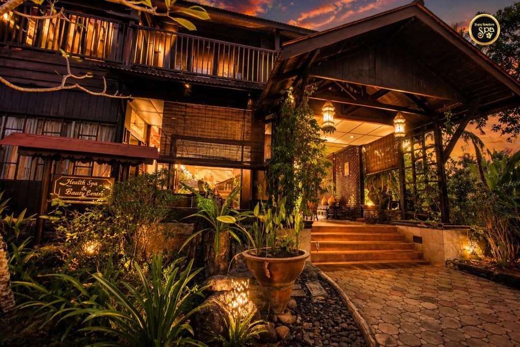 Spa building exterior at night at Yoyoy Kamphora Spa Cherating