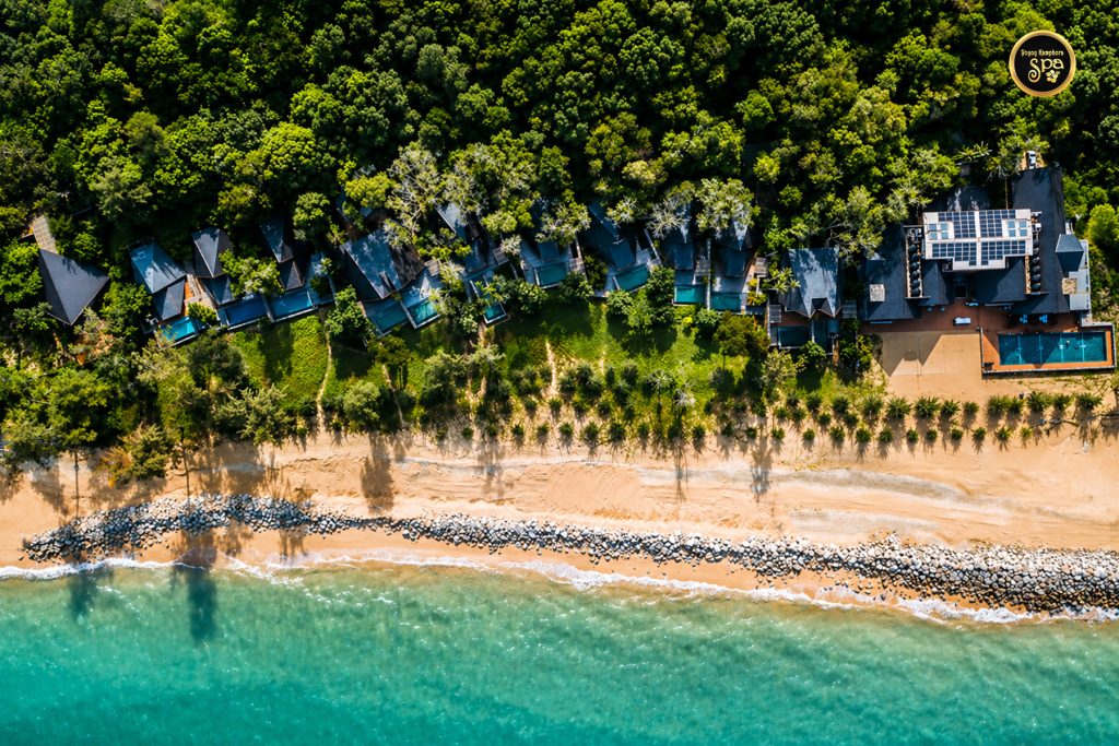 Aerial view of beachfront resort and spa location in Cherating Malaysia