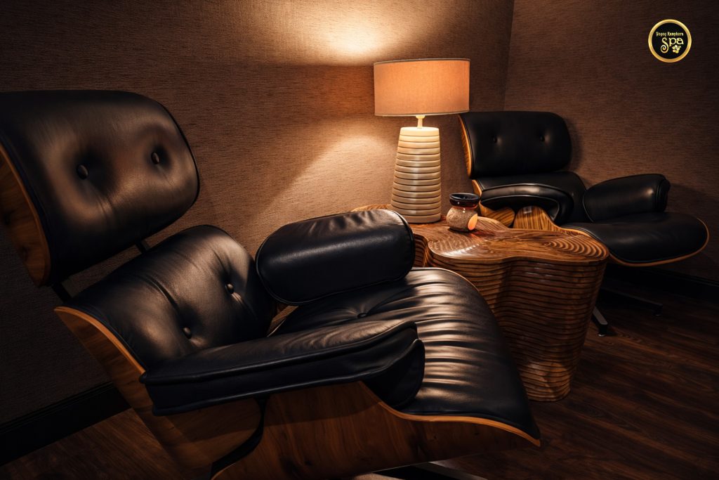 Luxury relaxation chair with warm lighting at Yoyoy Kamphora Spa Penang