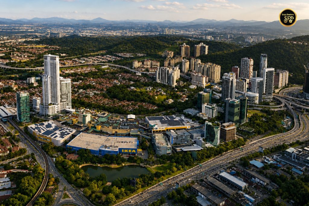 Aerial view of Mutiara Damansara featuring IKEA The Curve and surrounding city skyline